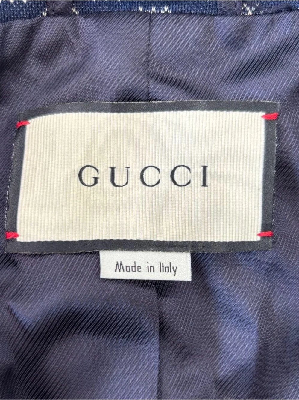 🚩steal Gucci Navy Geometric Wool-Blend Blazer with Red Trim - Picture 5 of 6